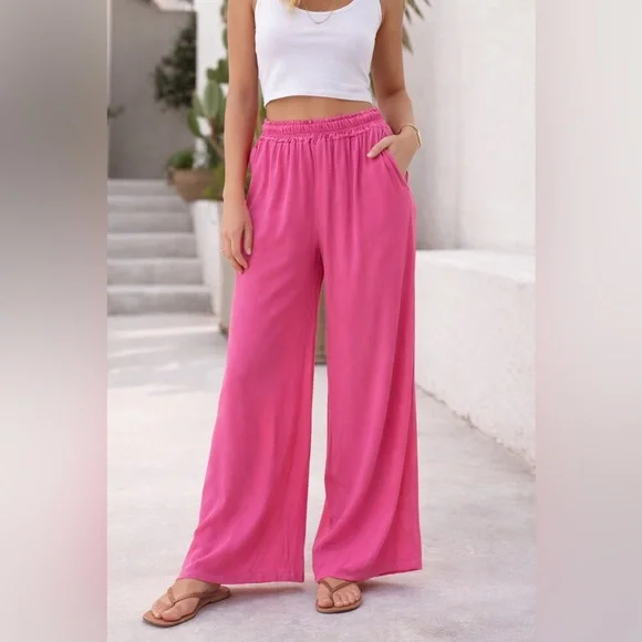 Made in Italy Pink Viscose Palazzo Pants Size M - Picture 1 of 3